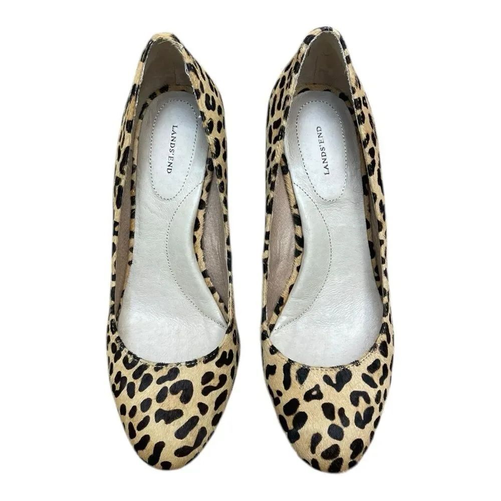 Lands' End Classic Preppy Animal Print Round Toe Heels Size 6 Neutral Office